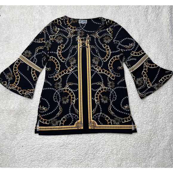 JM Collection Tops - JM Collection Black Gold Chain Print Tunic Medium